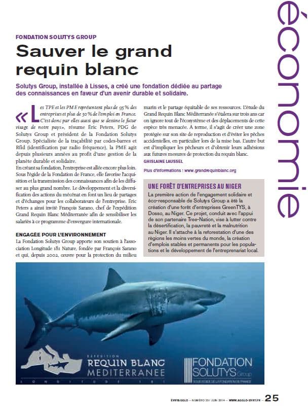 evry agglo magazine : fondation solutys group, sauver le requin blanc