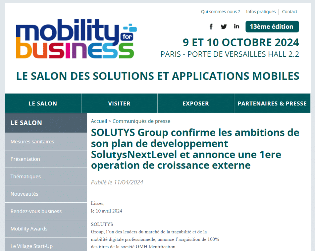 mobility for business : solutys group annonce l'acquisition de gmh identification