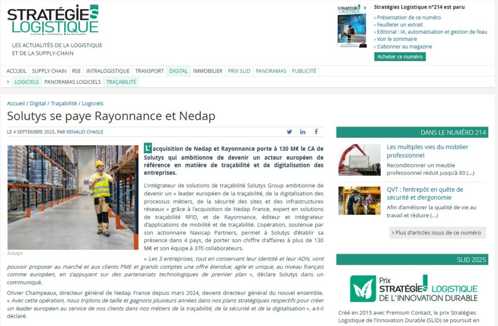 Solutys se paye Rayonnance et Nedap