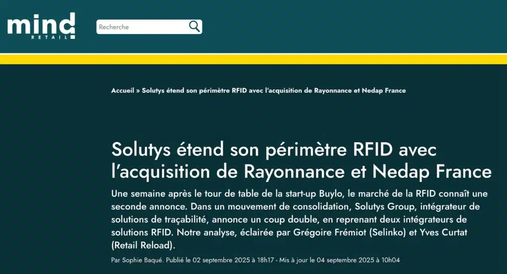Solutys étend son périmètre RFID avec l’acquisition de Rayonnance et Nedap France