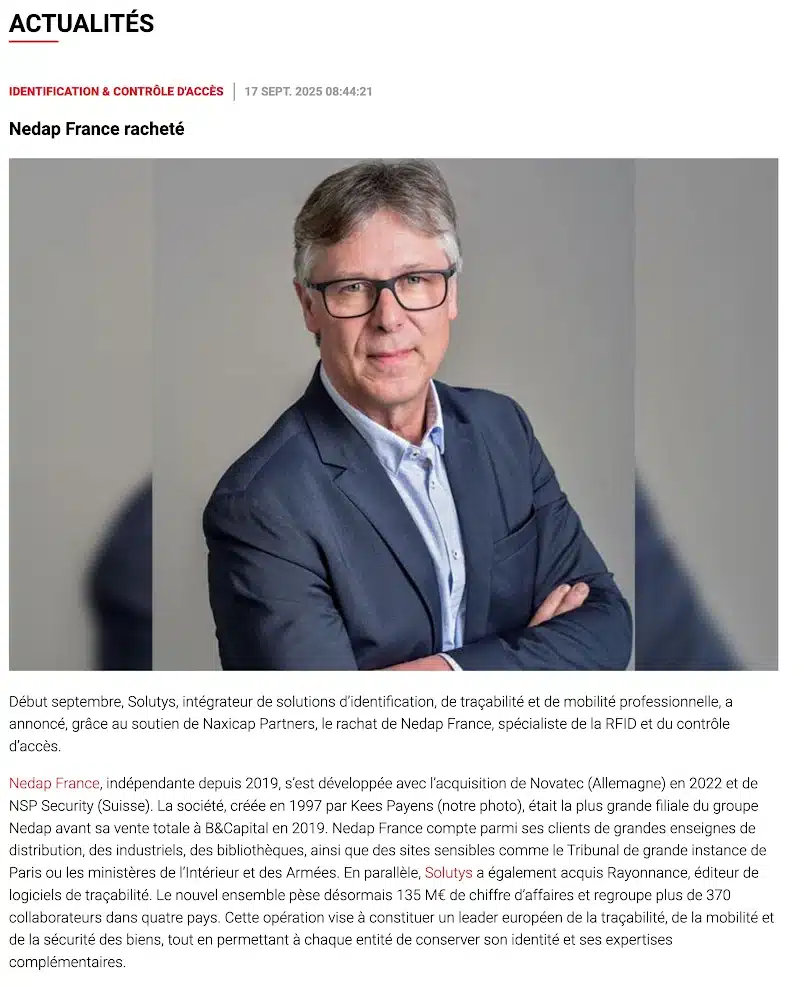 Nedap France racheté