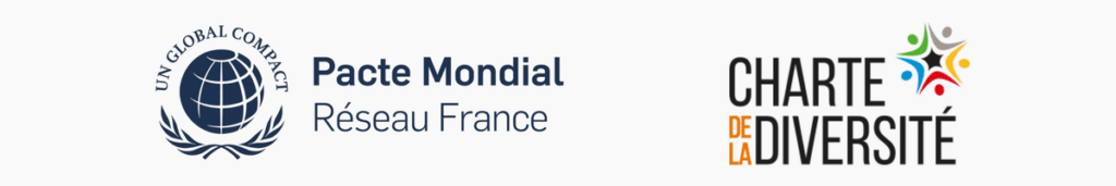 Nos engagements ESG pour un modèle plus responsable Logos Pacte Mondial Réseau France et Charte de la Diversité